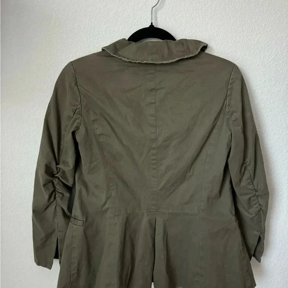 Alice + Olivia Dark Olive Blazer Distressed Ruffle Embellishment & Stand Collar - Picture 8 of 8